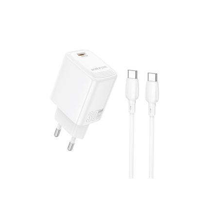 Borofone BN28 Fuente Hálózati Gyorstöltő Type-C PD 30W Type-C / Type-C Kábellel Fehér
