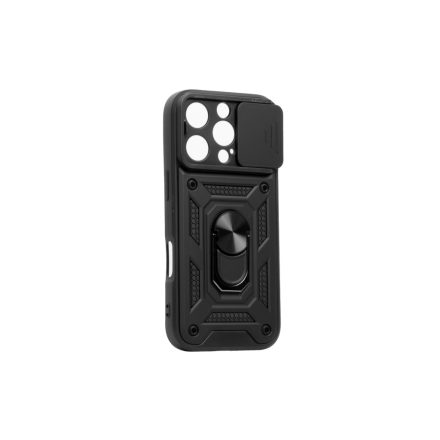 Hybrid Armor Camshield Iphone 15 Pro 6.1 ütésálló hátlap, tok kameravédővel, Fekete