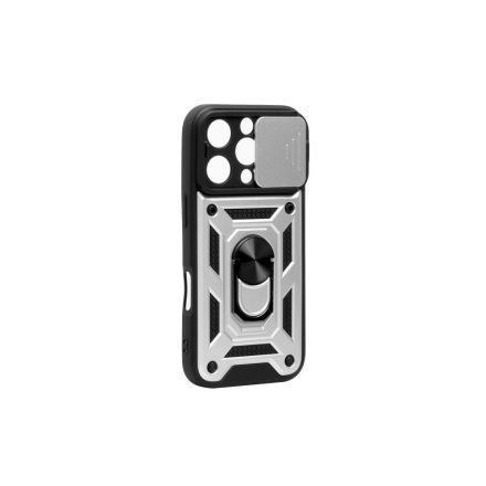 Hybrid Armor Camshield Iphone 15 Pro 6.1 ütésálló hátlap, tok kameravédővel, Ezüst