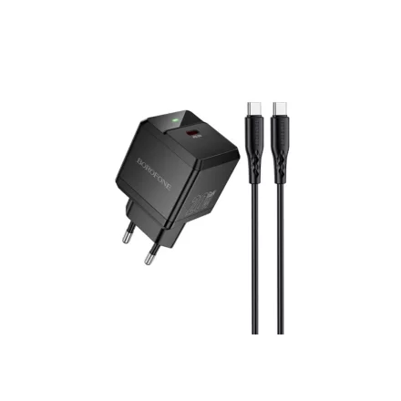 BOROFONE BN18 PD 20W Gyorstöltő + Type-C / Type-C Kábel Szett Fekete