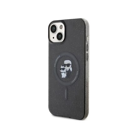 Karl Lagerfeld telefontok iPhone 15 feliratos, csillogós, magsafe, Karl macskával, füst-átlátszó